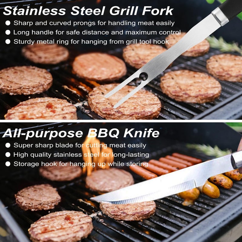 POLIGO 22PCS Heavy Duty BBQ Grill Accessories Set, Non-Slip Grill Tools for Outdoor Grill Set Thicker Stainless Steel Grill Utensils Set, Deluxe Grilling Tools Set in Aluminum Case Ideal Gifts for Men - Image 5